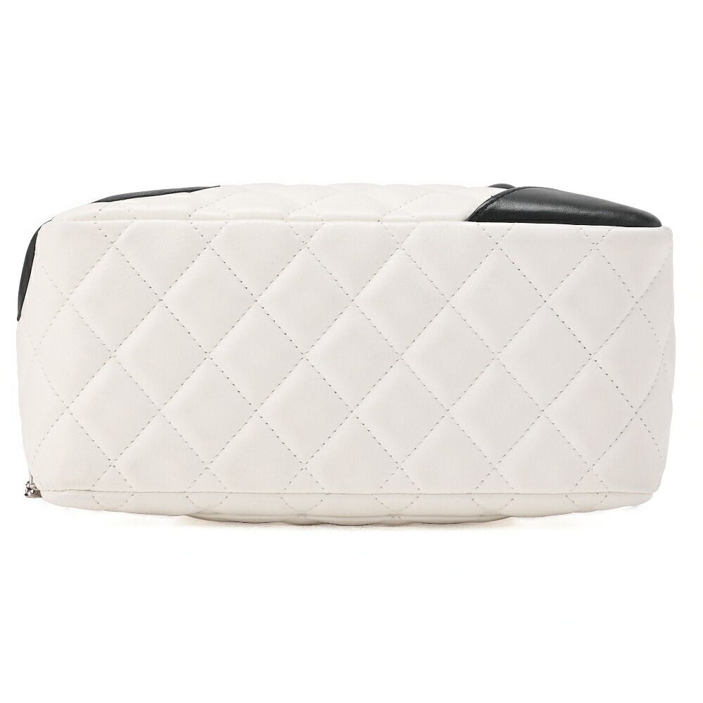 Chanel Cambon Line Calfskin Mini Tote Bag White And Black With Silver Hardware