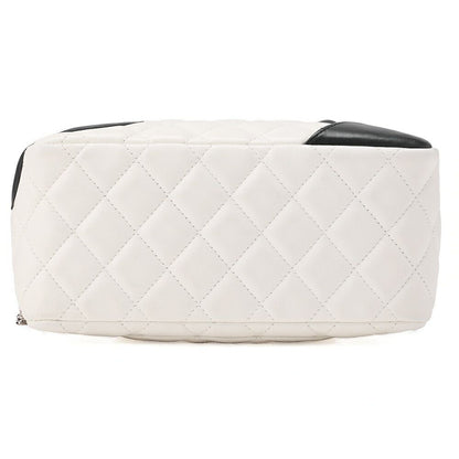 Chanel Cambon Line Calfskin Mini Tote Bag White And Black With Silver Hardware