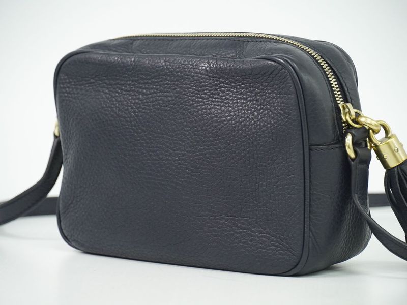 Authentic Gucci Soho Small Disco Tassel Shoulder Bag Pochette Leather Navy