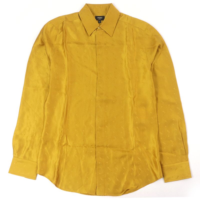 Fendi 2021 Fs0808 100% Silk Logo All Over Zucca Fly Front Long Sleeve Shirt