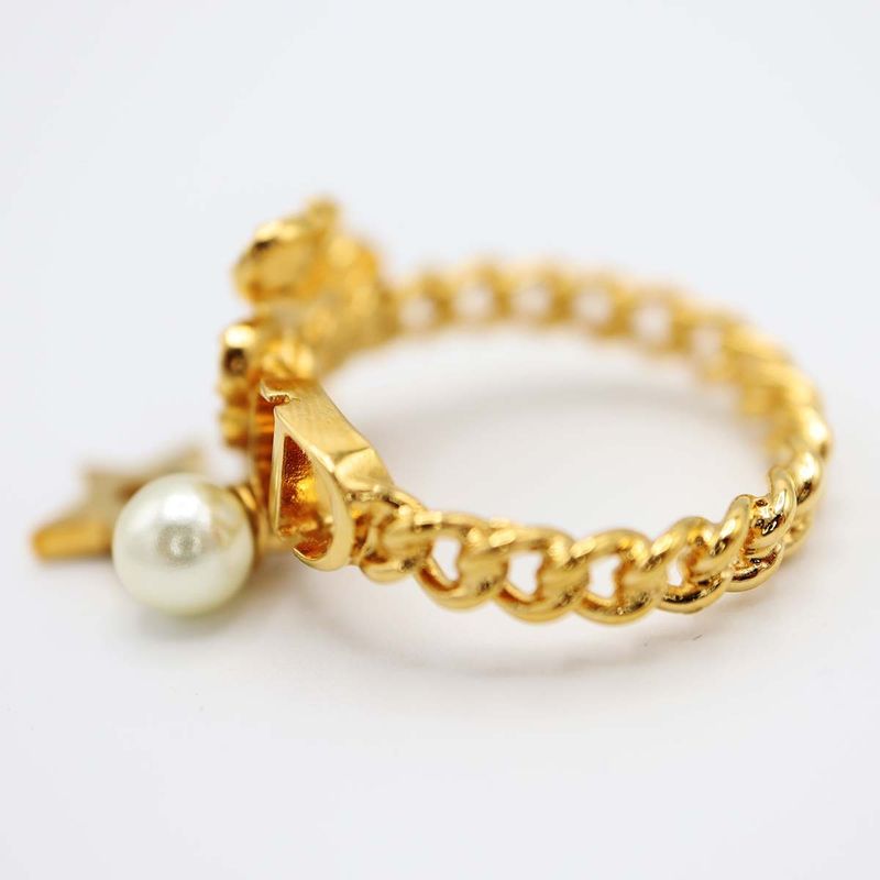 Christian DIOR Ring D-clover Clover Star Resin Pearl Size L Approx 13.5
