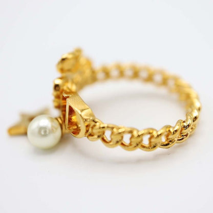 Christian DIOR Ring D-clover Clover Star Resin Pearl Size L Approx 13.5