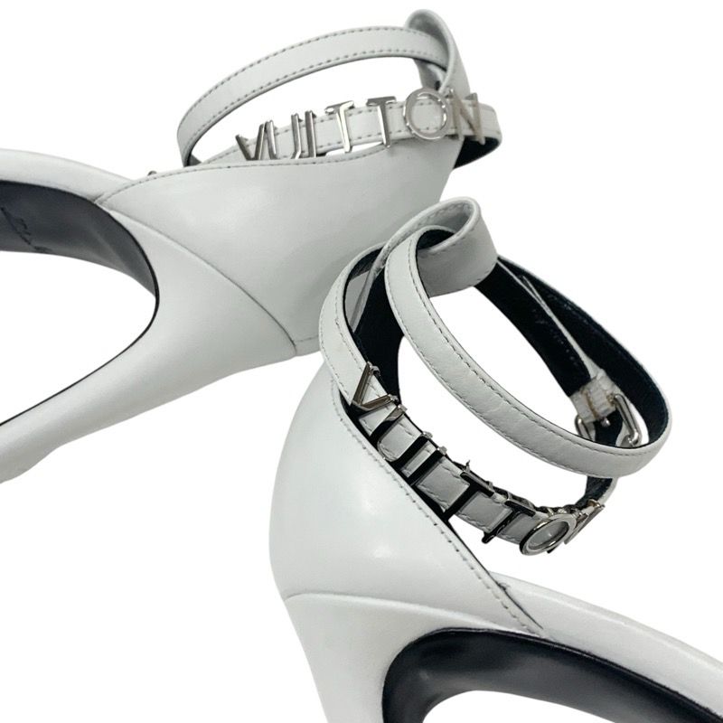 Louis Vuitton Sandals Shoes Leather White Silver Logo Strap