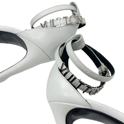 Louis Vuitton Sandals Shoes Leather White Silver Logo Strap