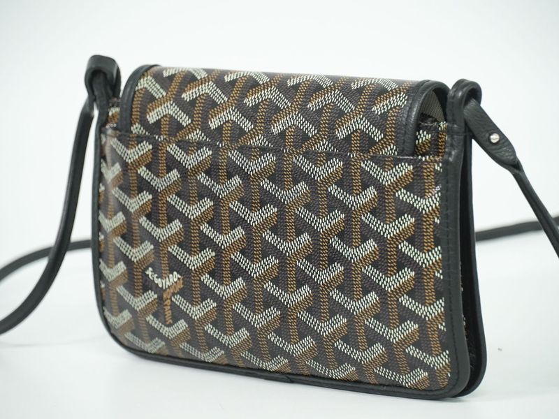 Authentic Goyard Plumet Shoulder Bag Pochette Pouch Wallet PVC Black Brown Bag