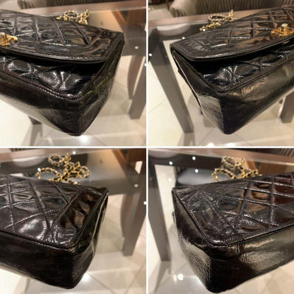 Chanel Diana Matelasse Enamel Shoulder Bag Black