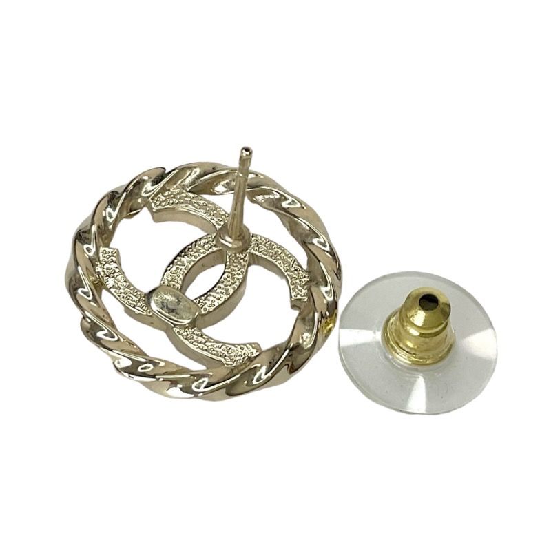 Chanel Earrings Gold Coco Mark Rhinestone Circle