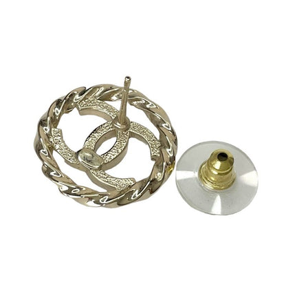 Chanel Earrings Gold Coco Mark Rhinestone Circle