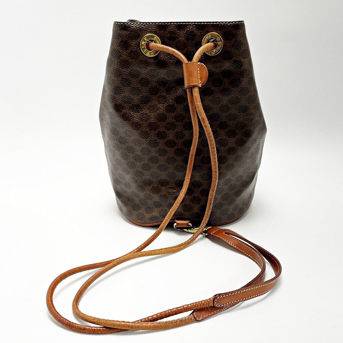 Celine Macadam Pattern T06 Brown Backpack Vintage PVC×leather Ladies Gold