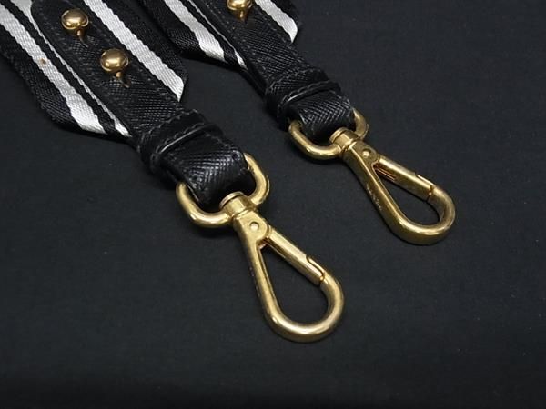 Prada Canapa Canvas And Leather Shoulder Strap For Striped Bag Black And