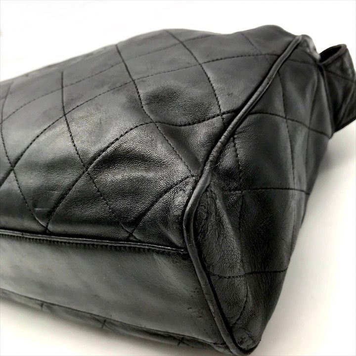 Chanel CC Logo Quilted Lambskin Fringe Shoulder Bag Crossbody Black