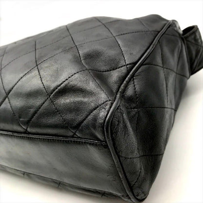 Chanel CC Logo Quilted Lambskin Fringe Shoulder Bag Crossbody Black
