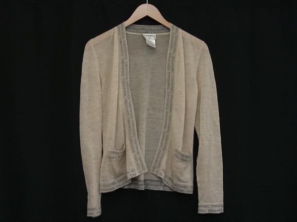 CHANEL P12374v00538 Logo Cashmere Short Sleeve Shirt Cardigan Size 36