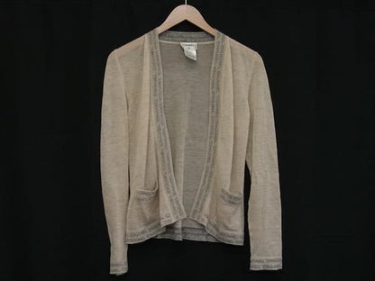 CHANEL P12374v00538 Logo Cashmere Short Sleeve Shirt Cardigan Size 36