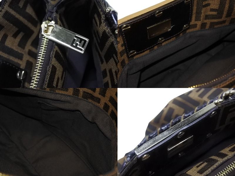 Fendi Handbag Zucca Pattern Canvas Leather Brown Black Gold — view 7