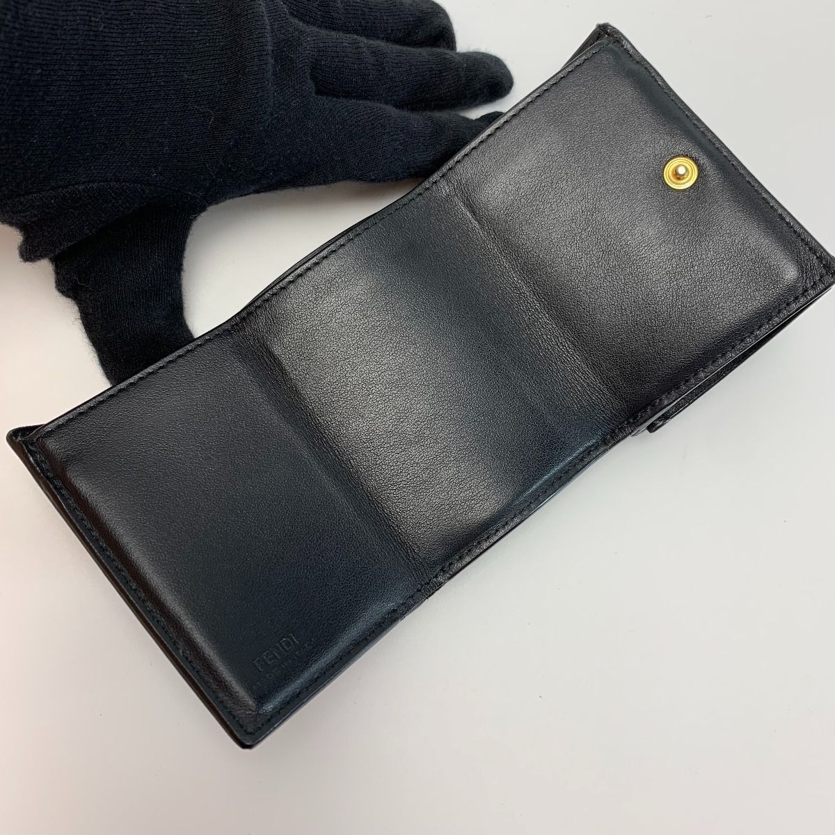 Fendi F's Compact Leather Black Trifold Wallet