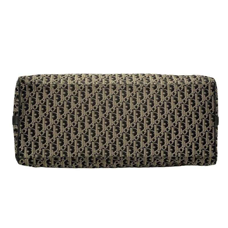 Dior/christian Dior Boston Bag Trotter Black And Gray Beige Leather