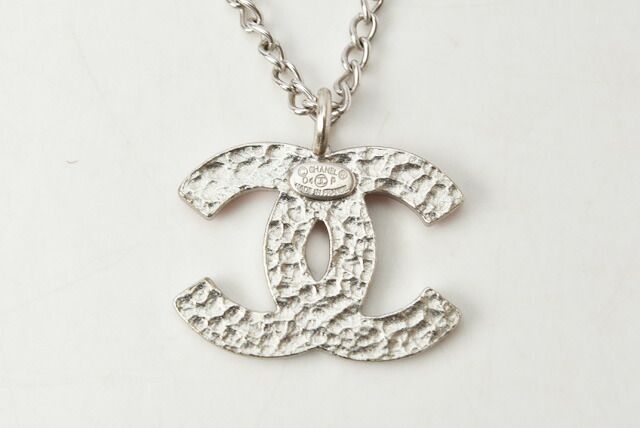 Chanel Necklace Pendant Chanel Coco Mark CC Coral Orange Silver