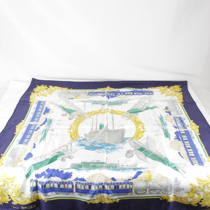 Celine Large Size 90 Blue Scarf Silk Women