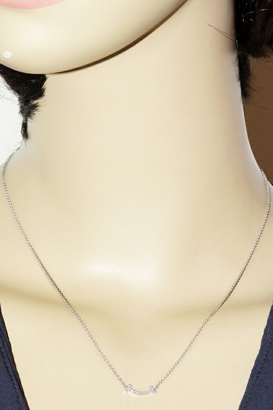 Tiffany & Co Pendant Necklace 18K White Gold Diamond 003ct T-smile Pendant