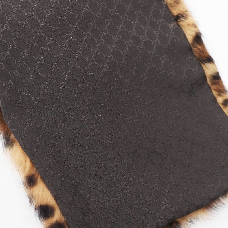 Gucci 322989 Lapin Fur Leopard Pattern Lining 100% Silk GG Pattern Shawl /