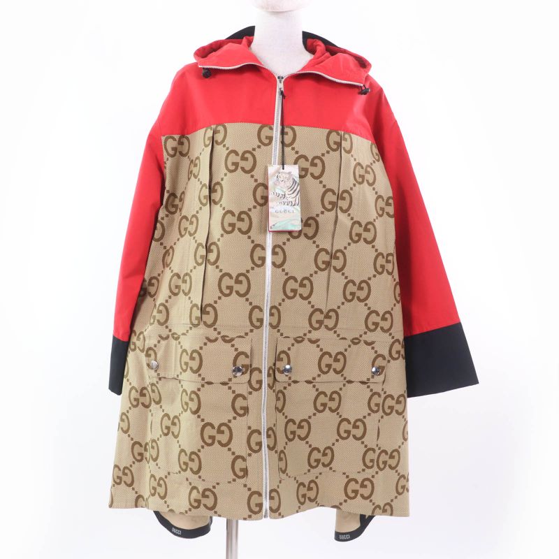 Gucci 22SS 682981 Tiger 100% Cotton GG Pattern Large Size Coat Red Brown 40