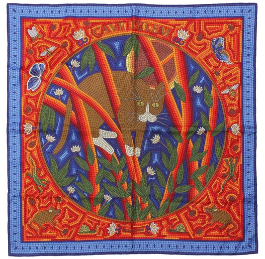 Hermes Carre 90 Scarf CAVE Felem Beware Of Cats