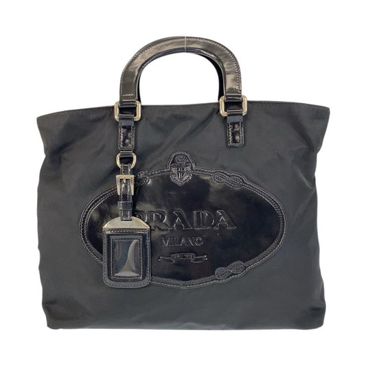 Prada Tessuto Logo Black Silver Hardware Nylon Tote Handbag Ladies 505451