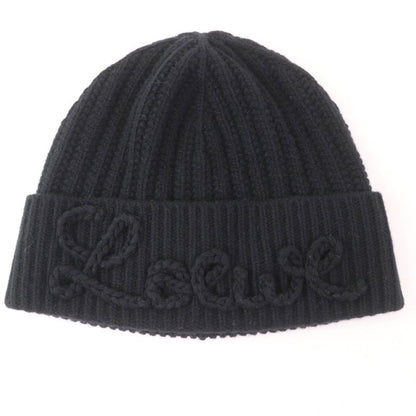 LOEWE Ksa9ot7x01 100% Wool Logo Embroidered Beanie Knit Hat Knit Cap Black Made