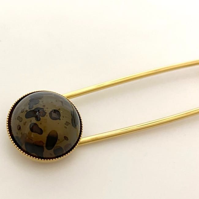 Fendi Pin Brooch Ec21581 Gold Beige Brown