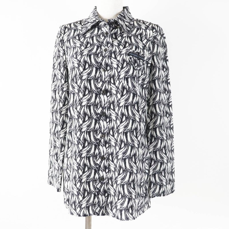 Prada 18AW P491c 100% Silk 100% Banana Allover Print Long Sleeve Shirt Black