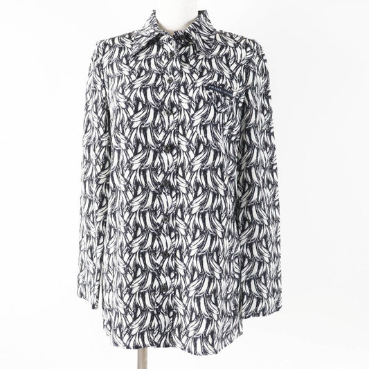 Prada 18AW P491c 100% Silk 100% Banana Allover Print Long Sleeve Shirt Black