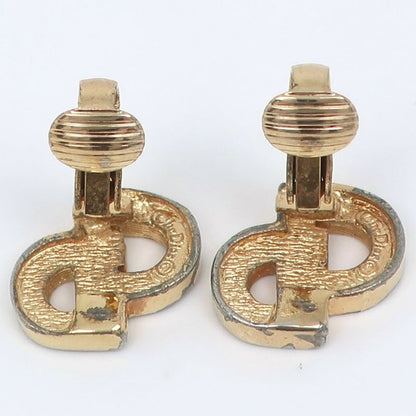 Dior CD Logo Gold Plated And Rhinestone Earrings For Women 5.0g