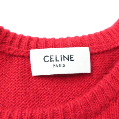 Celine 2a65p152i 100% Cashmere Sulky Embroidery Crew Neck Short Sleeve Knit