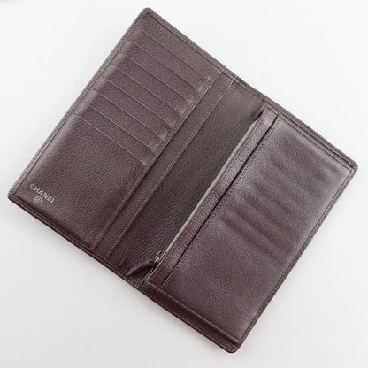 Chanel Camellia Coco Mark Leather Metallic Purple Women's Long Wallet