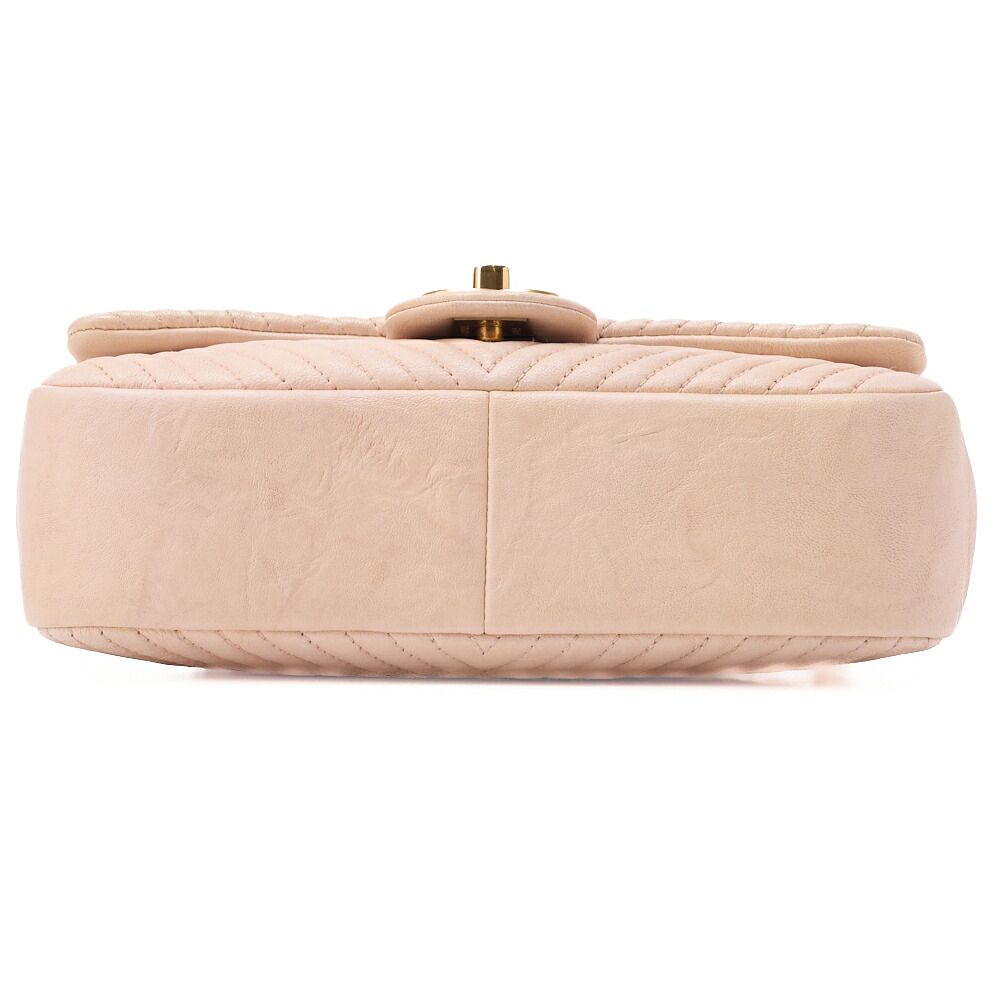 Chanel Shoulder Bag Calfskin V-stitched Beige Turnlock Single Flap With Gold
