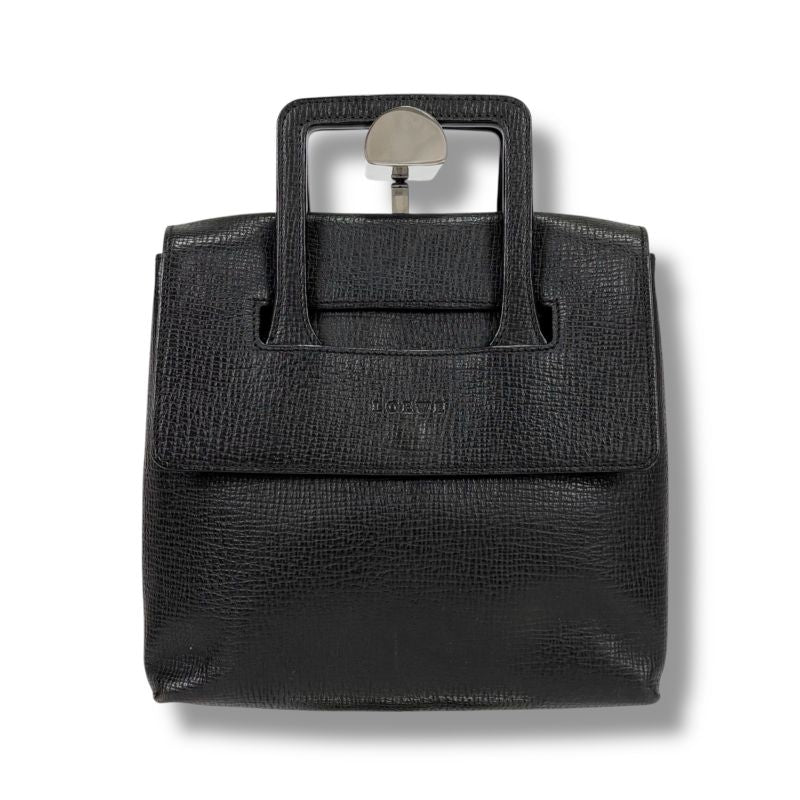 Loewe Logo Shape Stamping Top Handle Bag Mini Tote Bag Black Grained Leather