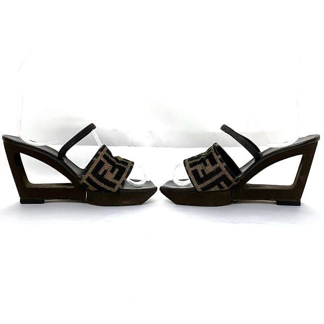 Fendi Sandals Khaki Brown Zucca Heels 22.5cm (8.86in)
