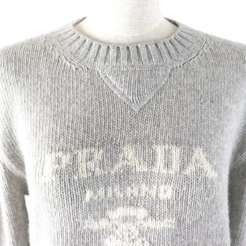 Prada 2024 P24u1t Virgin Wool Cashmere Logo Box Silhouette Crewneck Cropped