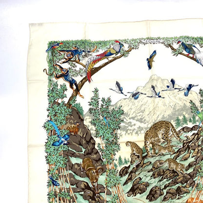 Hermes Carre 90 Sichuan Ivory X Multicolor Scarf 100% Silk