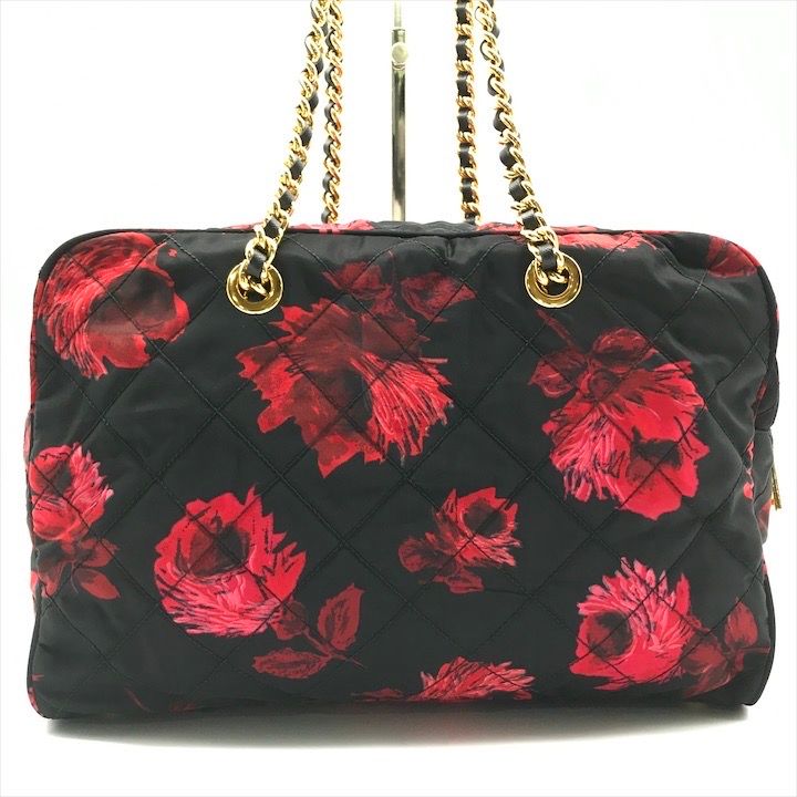 Prada Nylon Quilted Flower Boston Bag Black