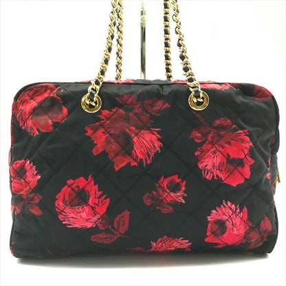 Prada Nylon Quilted Flower Boston Bag Black
