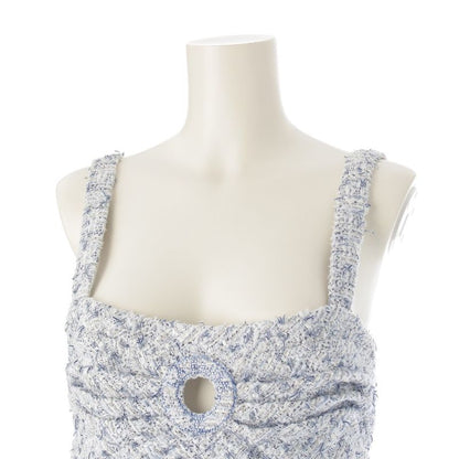 Chanel Circle Cut Out Rhinestone Tweed Mini Sleeveless Dress P60222 Blue 40