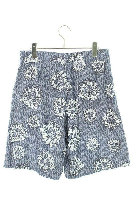 Dior 23AW 013c121b5931 Oblique Flower Print Silk Half Pants Men's 46