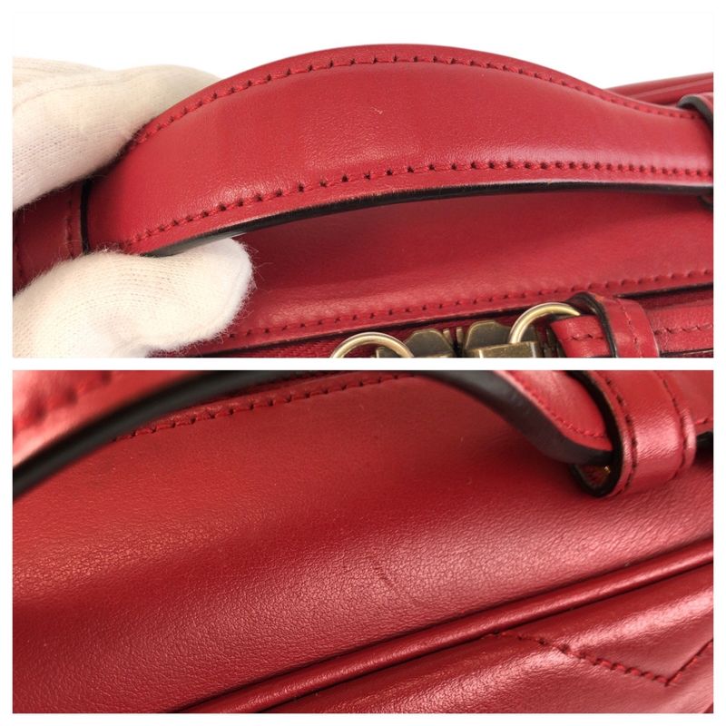 Gucci GG Marmont Red Gold Hardware Leather 498100 Shoulder Bag Pochette Women