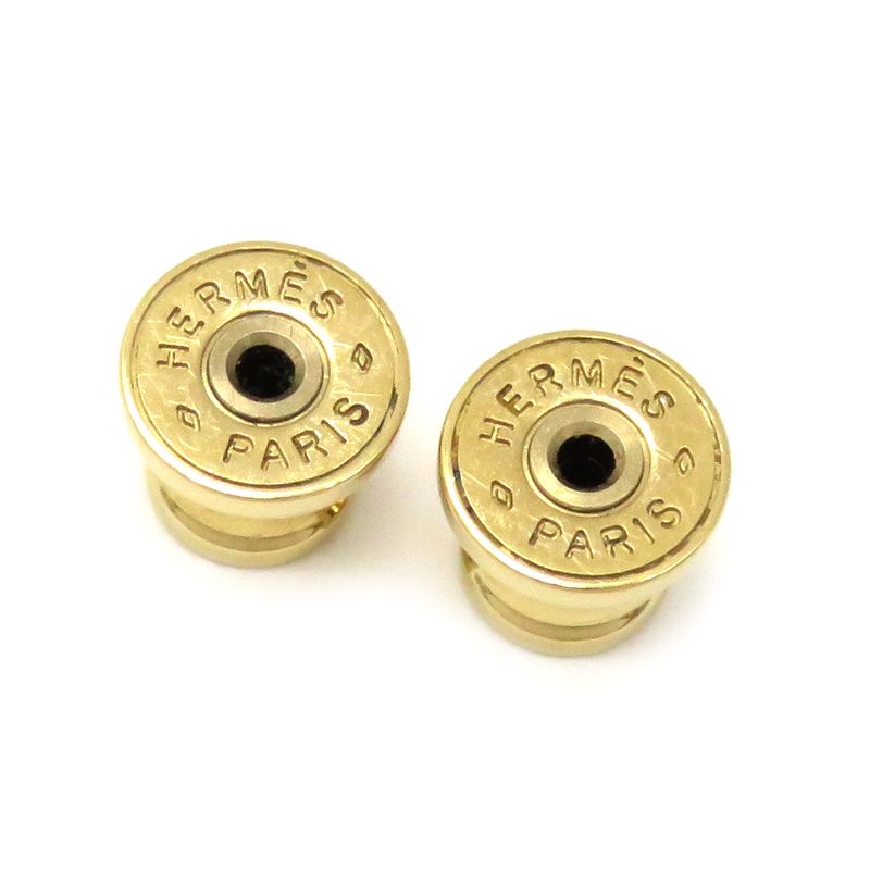 Hermes Earrings Sur Mer PM GP Buffalo Horn Beige X Black X Gold Hardware [box