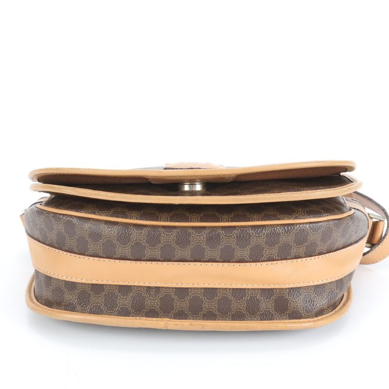 Vintage Celine Macadam Leather Shoulder Bag Crossbody Brown Women ERE Cw32-5