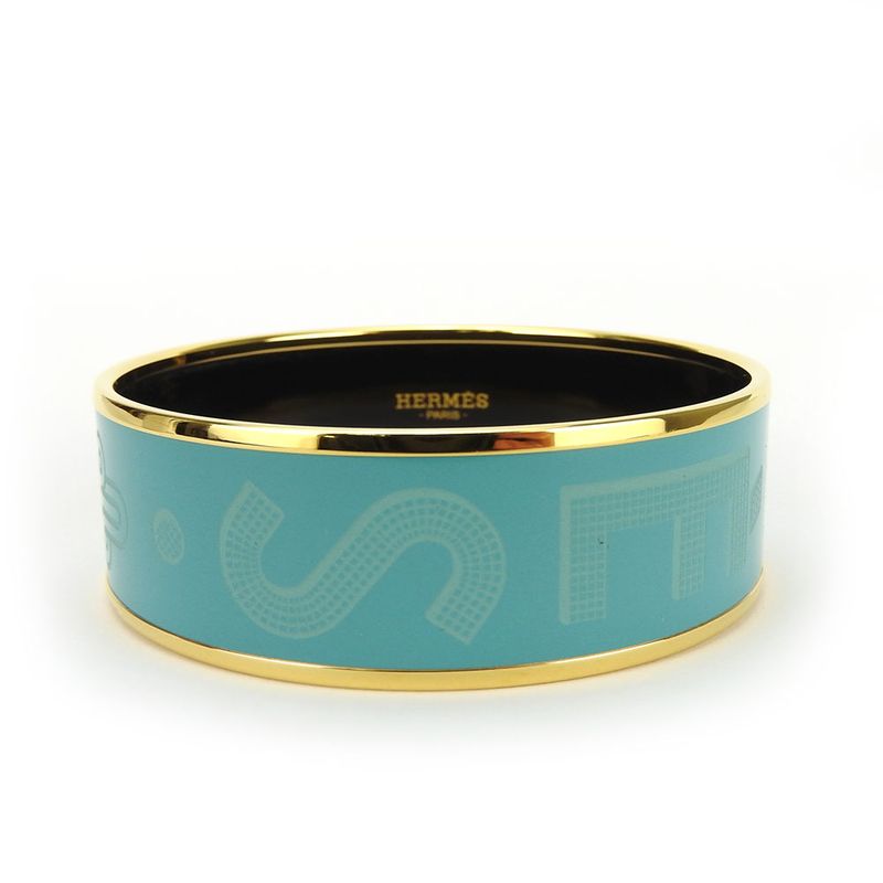 Hermes Bangle Emile GM Metal Cloisonne Light Blue Gold Hardware Logo Accessories