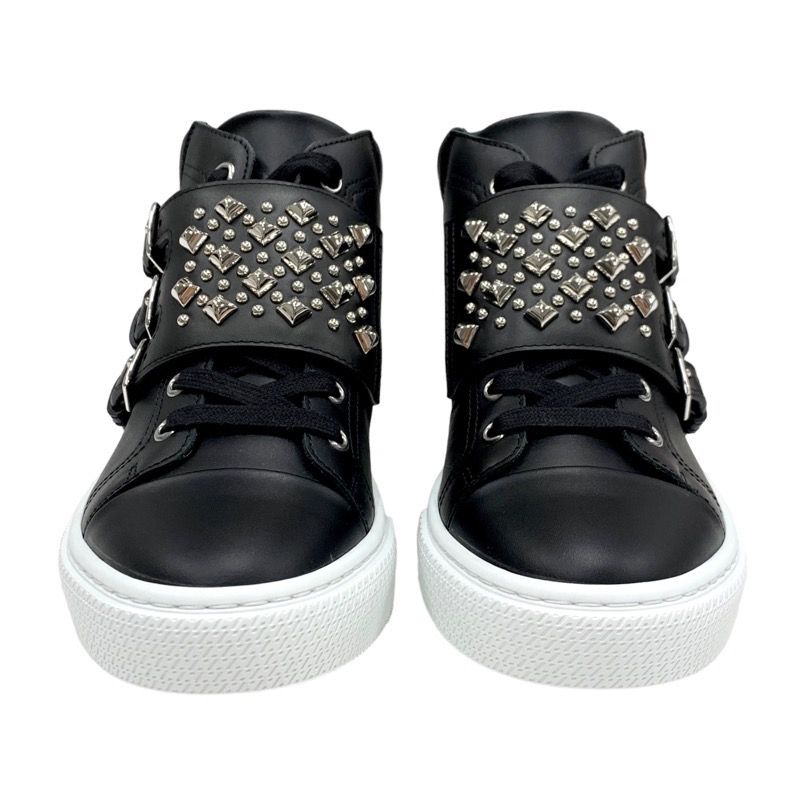 Hermes Hanky ​​sneakers Shoes Leather Black Silver Unused Studded High Cut