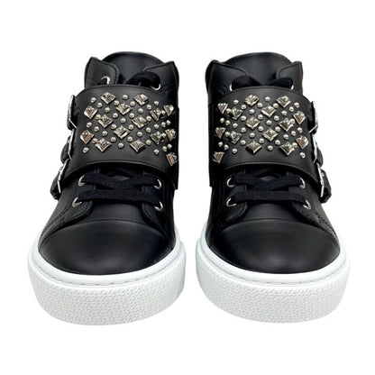 Hermes Hanky ​​sneakers Shoes Leather Black Silver Unused Studded High Cut